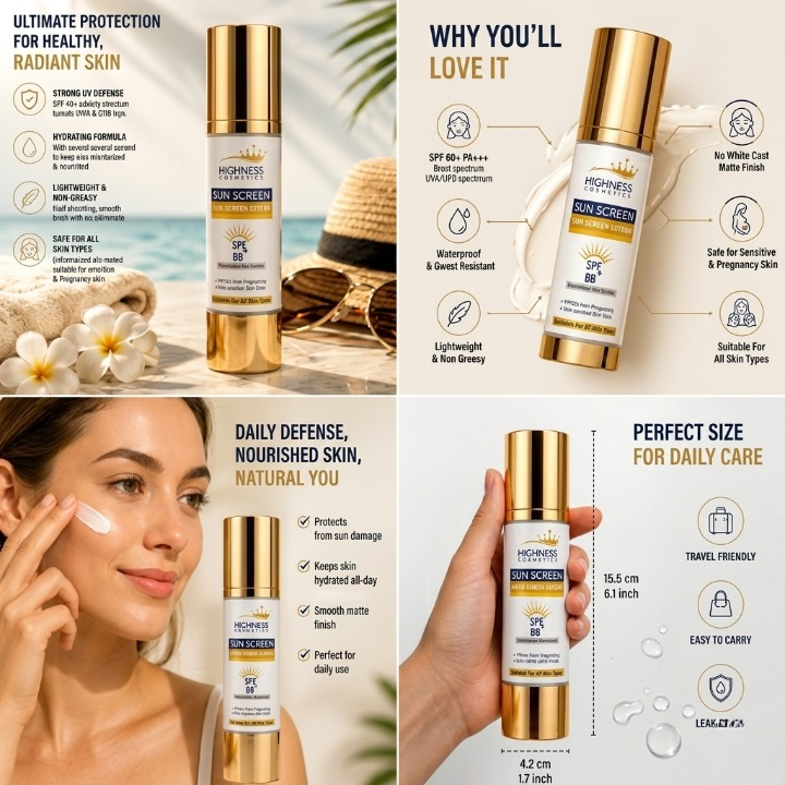 Highness Cosmetics Hydrating Mineral Sunscreen SPF 60 Plus PA Triple Premium Royal Shield Formulaested Formula 100ml - Image 2