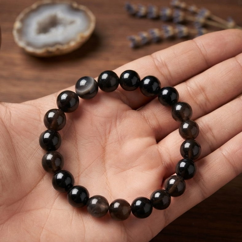 Natural Black Aqeeq Stone Bracelet - Genuine Onyx Gemstone Beaded Wristband Elegant Handcrafted Jewelry For Men And Women Fashion Accessory
