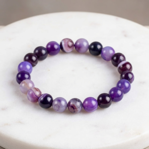 Amythest Stone Braclet - Natural Purple Crystal Healing Quartz Gemstone Stretch Wrist Band