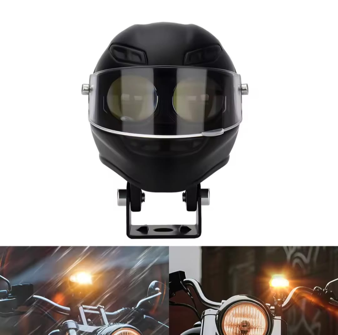 Universal Motorcycle LED Helmet-Style Spotlight – Dual Lens 2-Mode (White & Yellow) Fog Light Signal Lamp - Image 3
