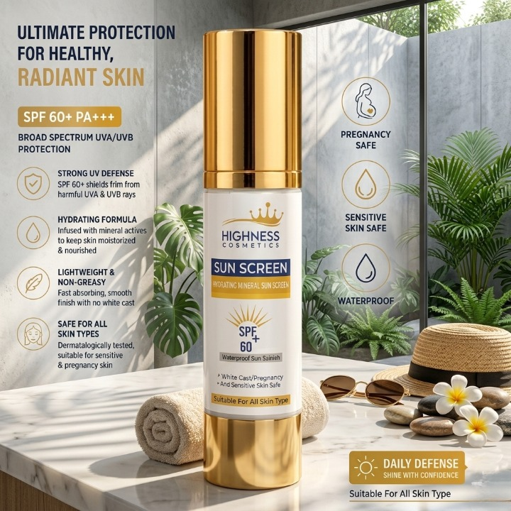 Highness Cosmetics Hydrating Mineral Sunscreen SPF 60 Plus PA Triple Premium Royal Shield Formulaested Formula 100ml - Image 3