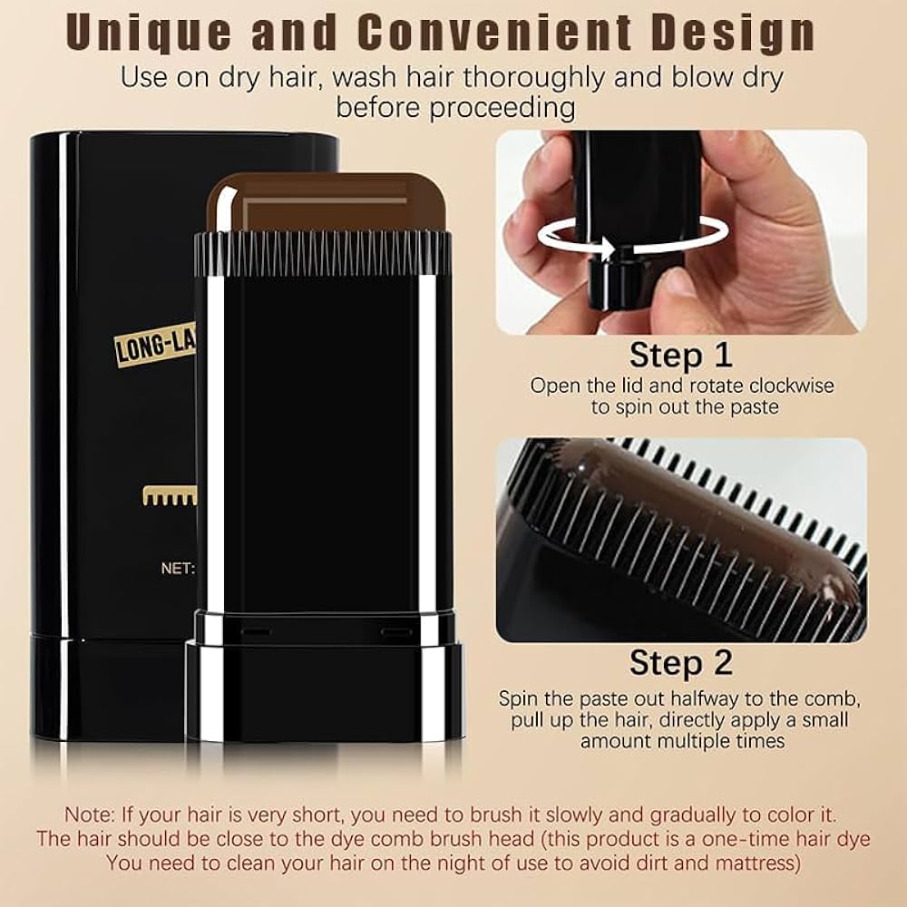 Instant Root Touch-Up Hair Color Comb Stick | Waterproof & Sweatproof Hair Dye Comb | Long-Lasting Black/Brown Hair Color - Image 2