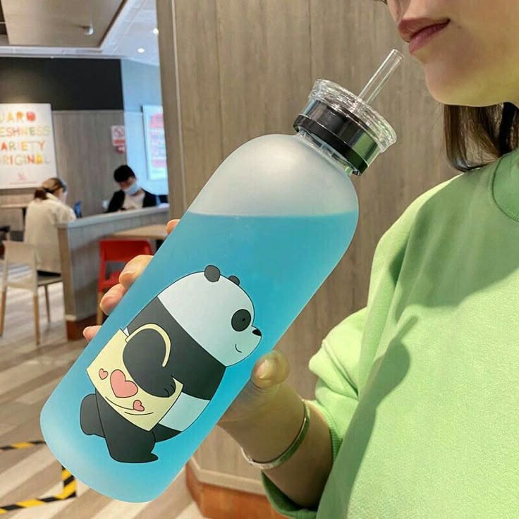 We Bare Bears Panda Water Bottle 1000ml - Cute Cartoon Design Durable Hydration Bottle For School, Gym, Travel, And Outdoor Activities (Random Color) - Image 2