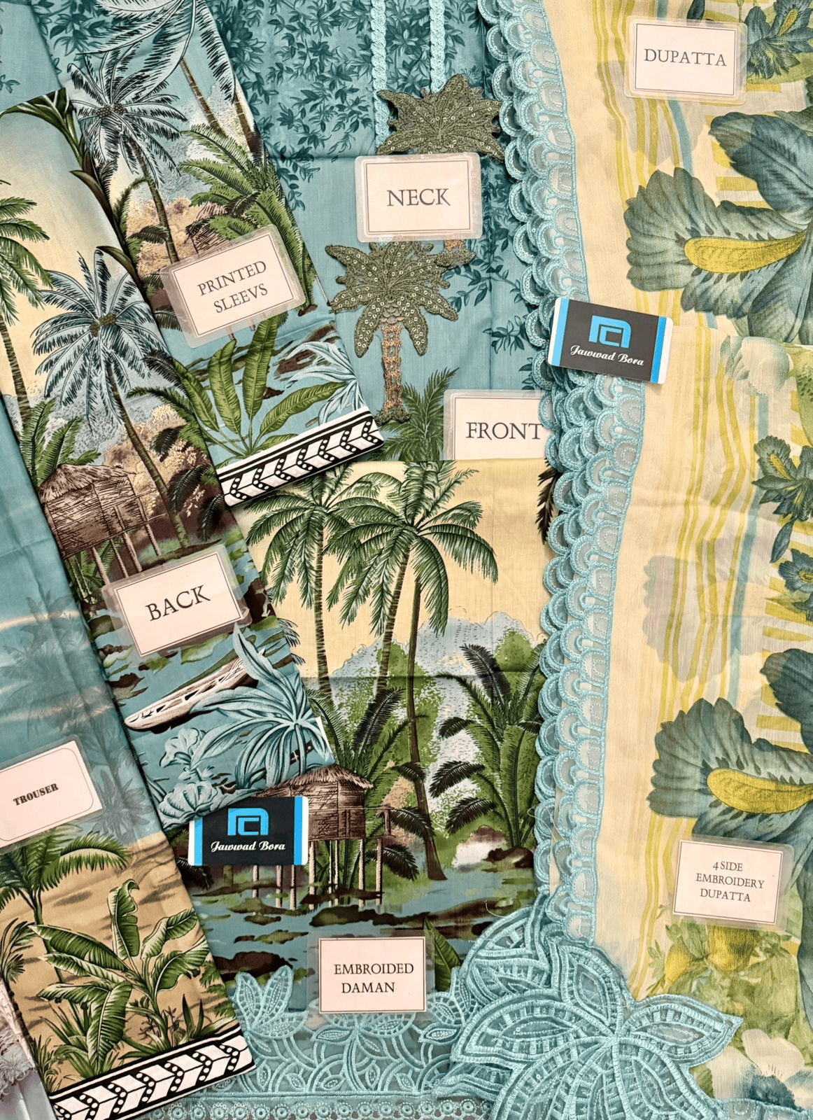Maria.B MPrints Embroidered Lawn Unstitched 3 Piece Suit with Chiffon Dupatta – Ice Blue Summer Collection - Image 3