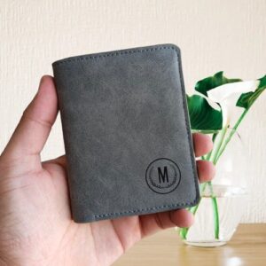 M / Logo Premium Slim Book Shape Leather Wallet for Men – 2 Cash Pockets, 6 Card Slots, 2 SIM Slots