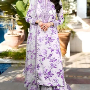 Aneela’s Luxury 9mm Sequins Embroidered Lawn 3 Piece Unstitched Dress with 4-Side Embroidered Chiffon Dupatta