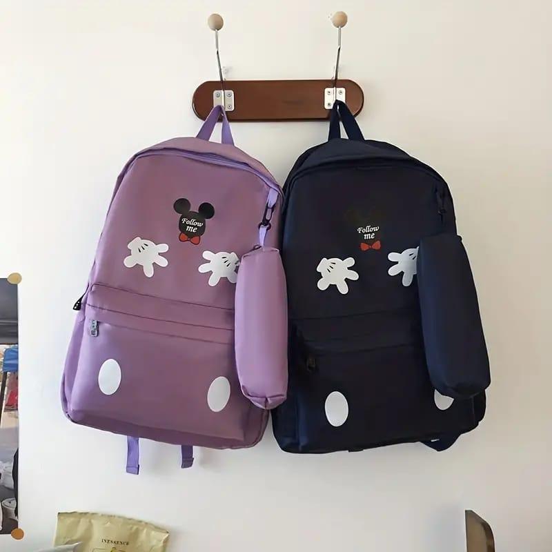 Mickey Mouse Backpack Set With Matching Pencil Case Cartoon Hand Graphics Nylon Printed Design 43x13x31 Cm - Image 3