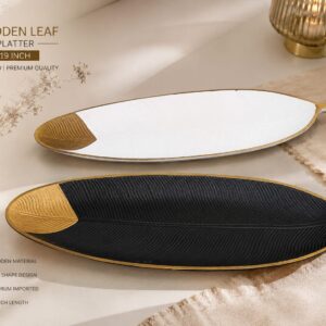 1 PCs Wooden Leaf Platter – Decorative Serving Tray for Snacks, Fruits & Table Display  | Size: 49.5 x 17.8 x 3 cm (Random Color)