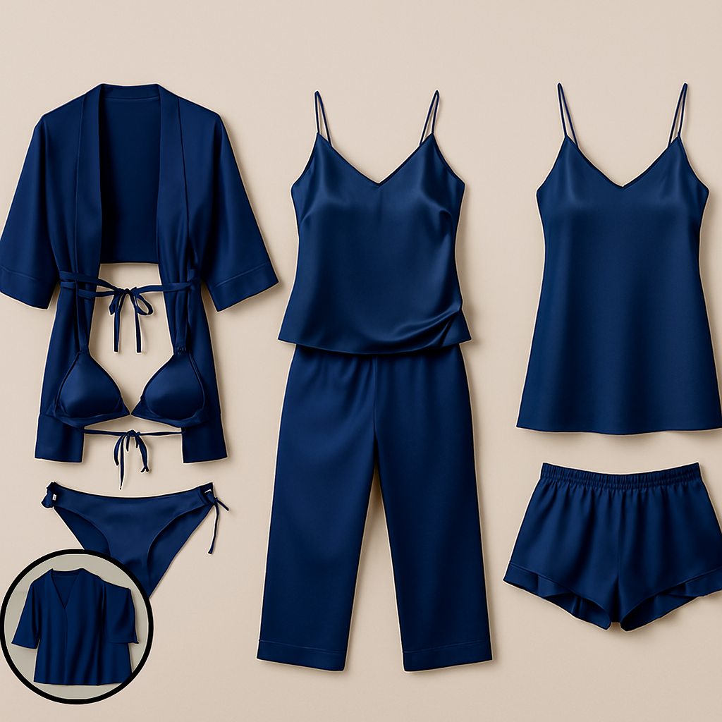 7-Piece Satin Sleepwear & Lingerie Set for Women – Luxury Nightwear Collection with Robe, Slip Dress, Free Size (DC-7001) - Image 3