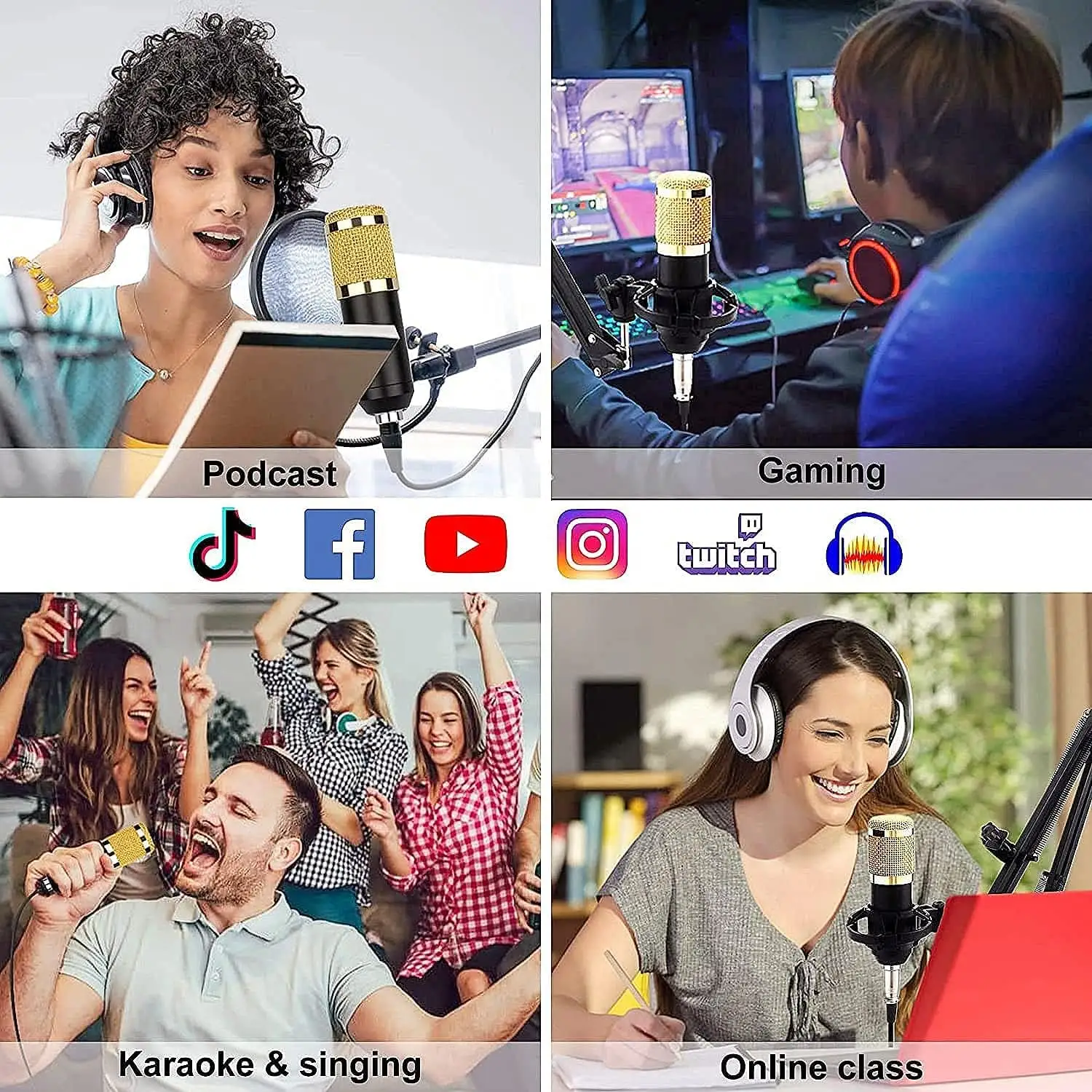 V8 Bm-800 Podcast Mic Set With Live Sound Card,Condenser Microphone With Rechargeable 12 Kinds Of Auxiliary Background For Karaoke Singing, Youtube Recording Mic - Image 3