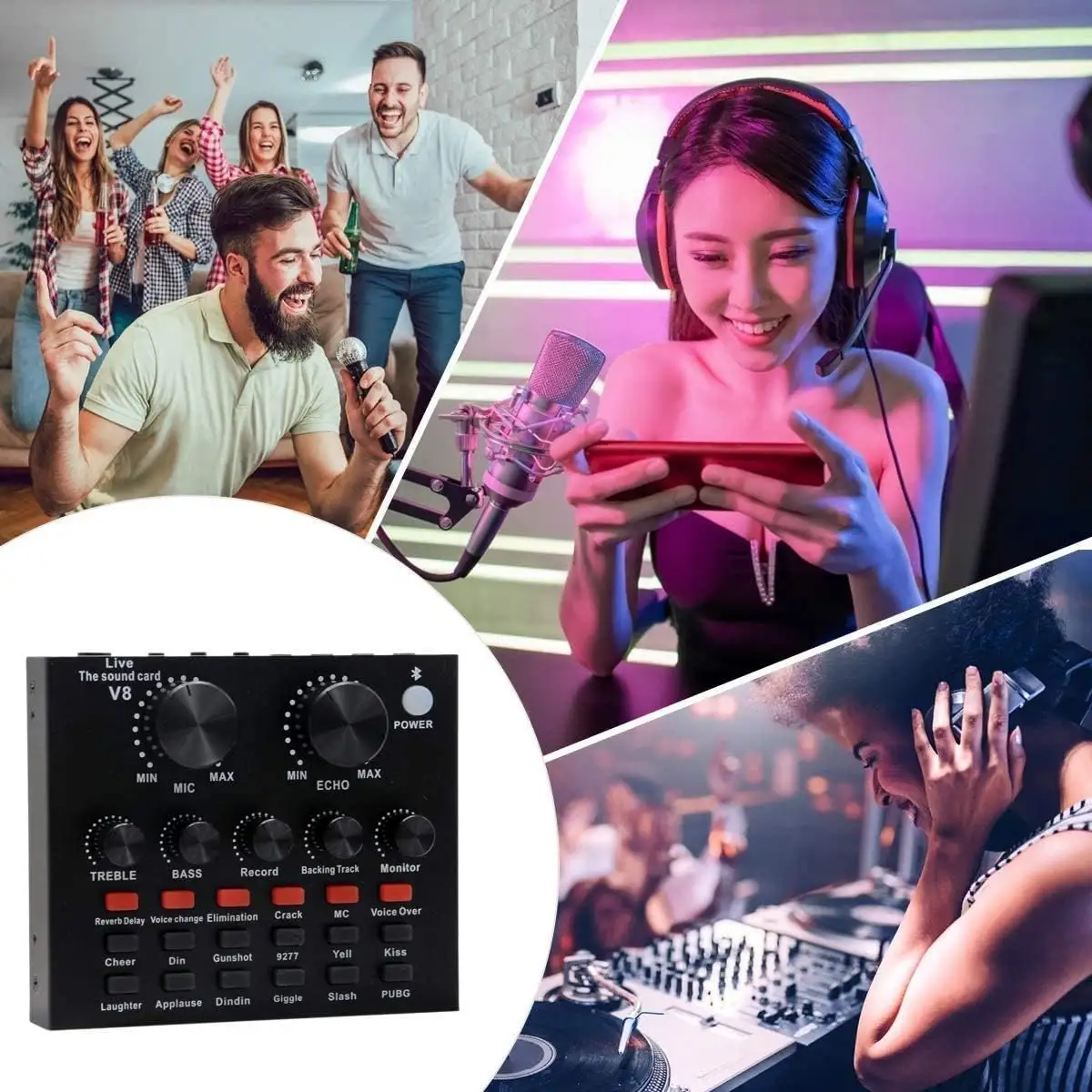 V8 Bm-800 Podcast Mic Set With Live Sound Card,Condenser Microphone With Rechargeable 12 Kinds Of Auxiliary Background For Karaoke Singing, Youtube Recording Mic - Image 2