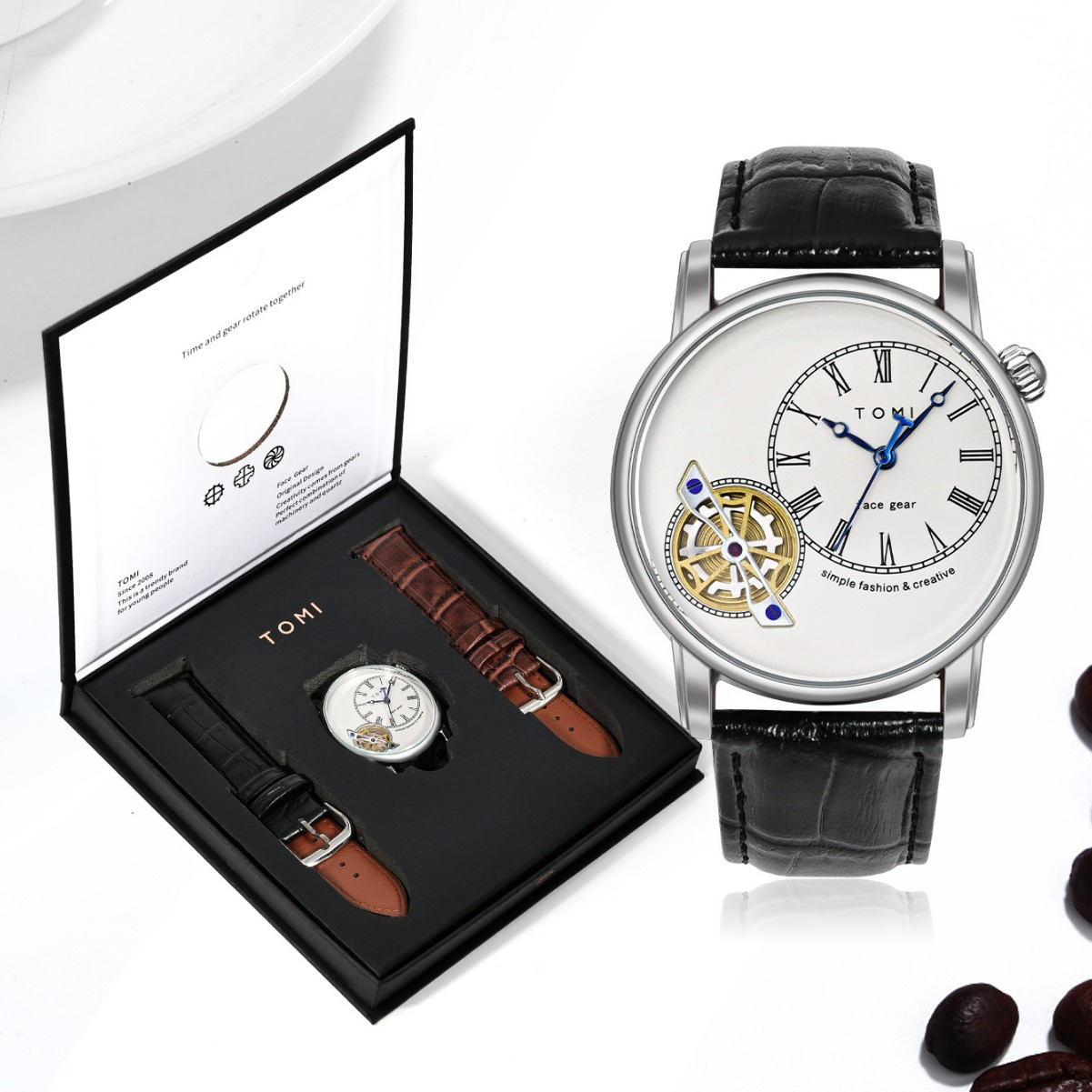 Men's Watch Analog Leather Wrist Watch – Elegant Quartz Watch with Double Strap & 3ATM Waterproof ( Random Color ) - Image 5