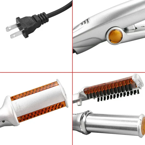 PROFESSIONAL HAIR STRAIGHTENING IRON CURLING IRON STRAIGHTENER CURLER STYLER 3 IN 1 MULTI HAIR STYLING TOOL FLAT IRON WITH BRUSH - Image 2