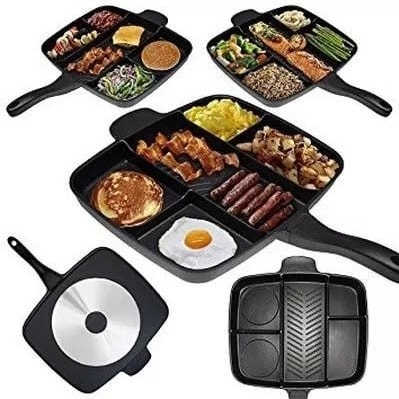 Frying pan 5-in-1 Multifunction Breakfast Fryer Pan Saucepan Flat Non-Stick Divided Frying Grill Pan Skillet Pan Eggs Steak Pots and Pans Frying Pan - Image 2