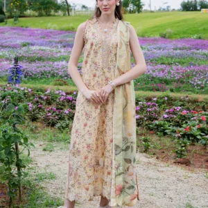 Izel Chikankari Embroidered Digital Printed Lawn 3 Piece Unstitched Suit