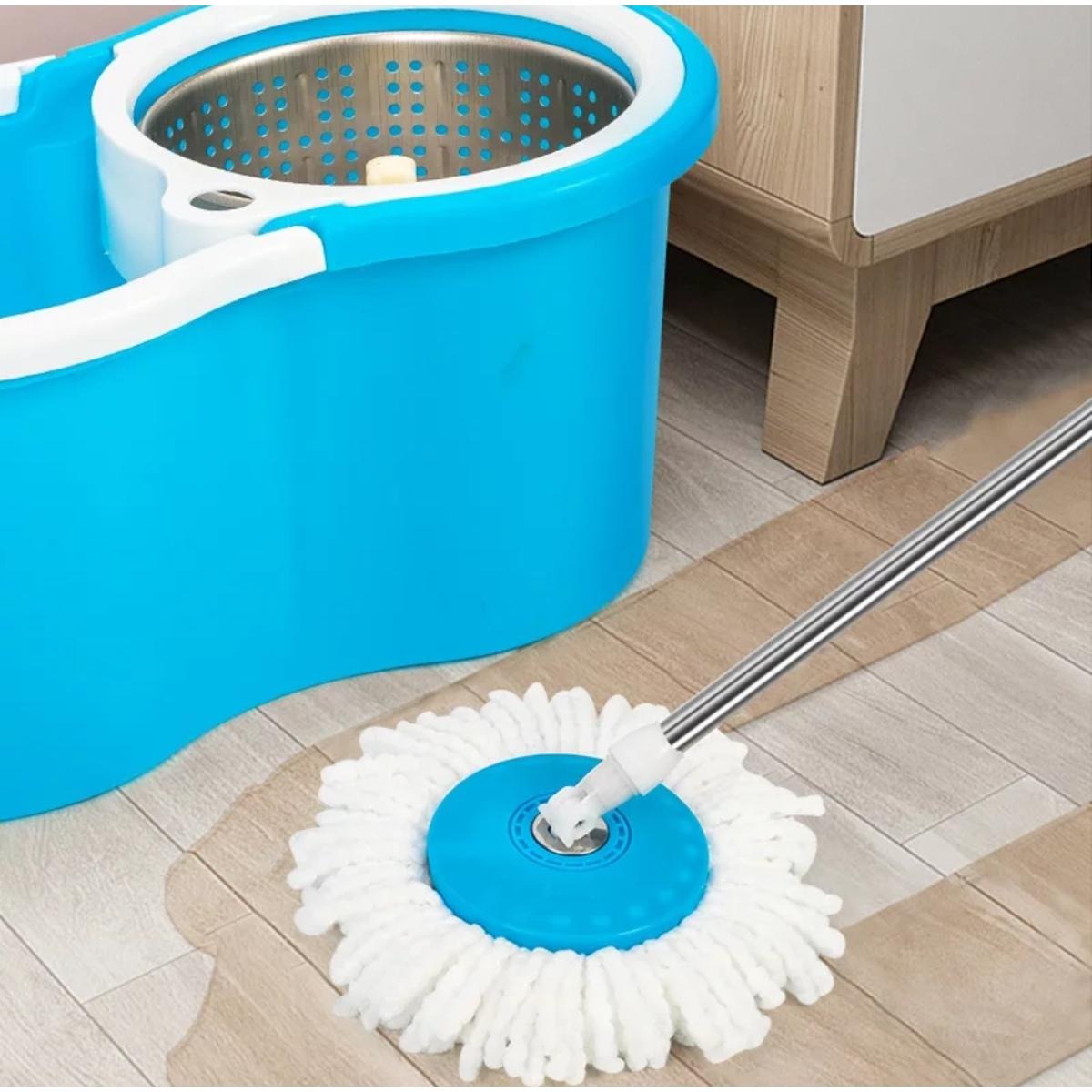 Easy Spin Magical Mop Set with Steel Bucket | 360 Degree Rotating Microfiber Mop Head | Home & Office Floor Cleaning Tool - Image 2