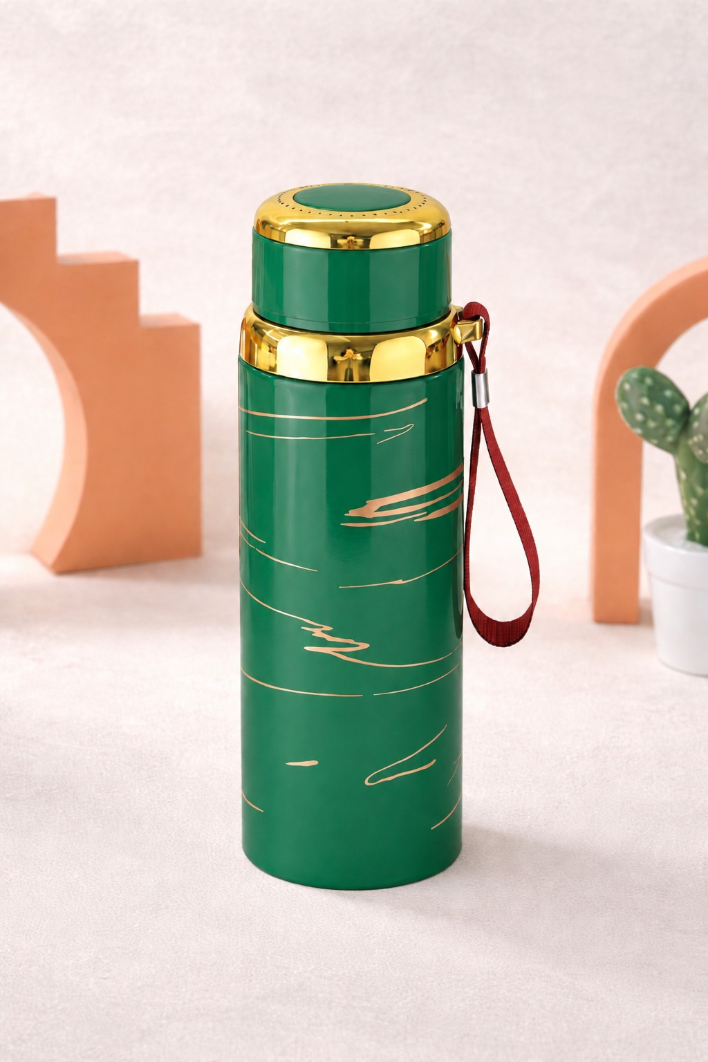 Premium Marble Print Stainless Steel Water Bottle - Elegant Vacuum Insulated Flask - Random Color - Image 2