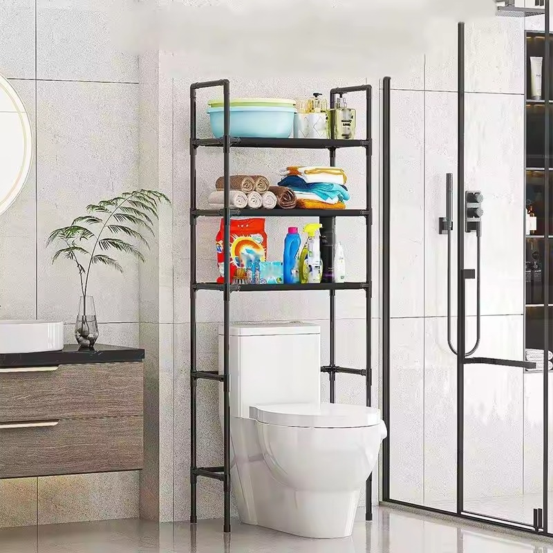 Multi-Layer Bathroom Storage Rack | Space-Saving Toilet Organizer | Strong Carbon Steel Shelf For Towels & Toiletries