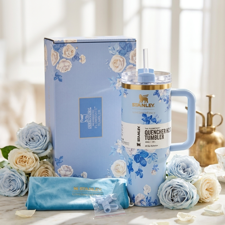Stanley x LoveShackFancy Limited Edition 40oz Quencher H2.0 FlowState Tumbler – Floral Collaboration Collection ( RANDOM COLOUR ) - Image 3