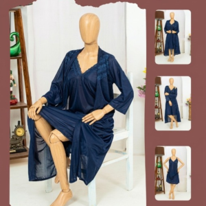 Premium Silk 2-Piece Bridal Nightwear Set - Elegant Lace Embroidery Sleepwear Free Size Sku:R-017