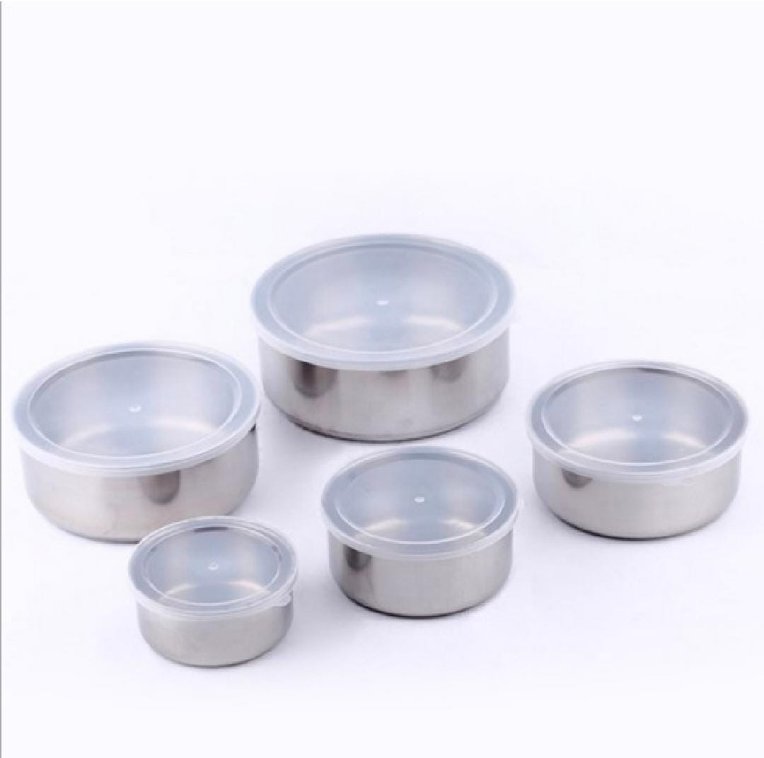 5pc Set Stainless Steel Bowl with Lid Kitchen Refrigerator Food Storage Mixing Bowls Sealed