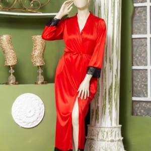 Elegant Luxury Silk Night Gown with Delicate Lace Trim - Comfortable Sleepwear for Women Free Size -  Sku : R-016