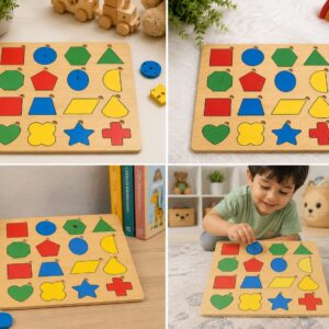 Shape Puzzle Board Game - Educational Wooden Learning Toy Crafted From MDF Wood For Children And Geometric Skill Development