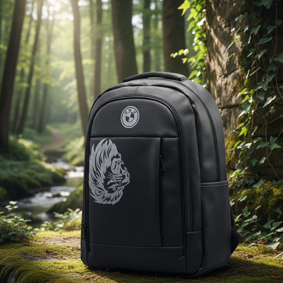 Black Faux Leather Backpack With BMW Logo Providing Durable Quality Stylish Design - Image 3
