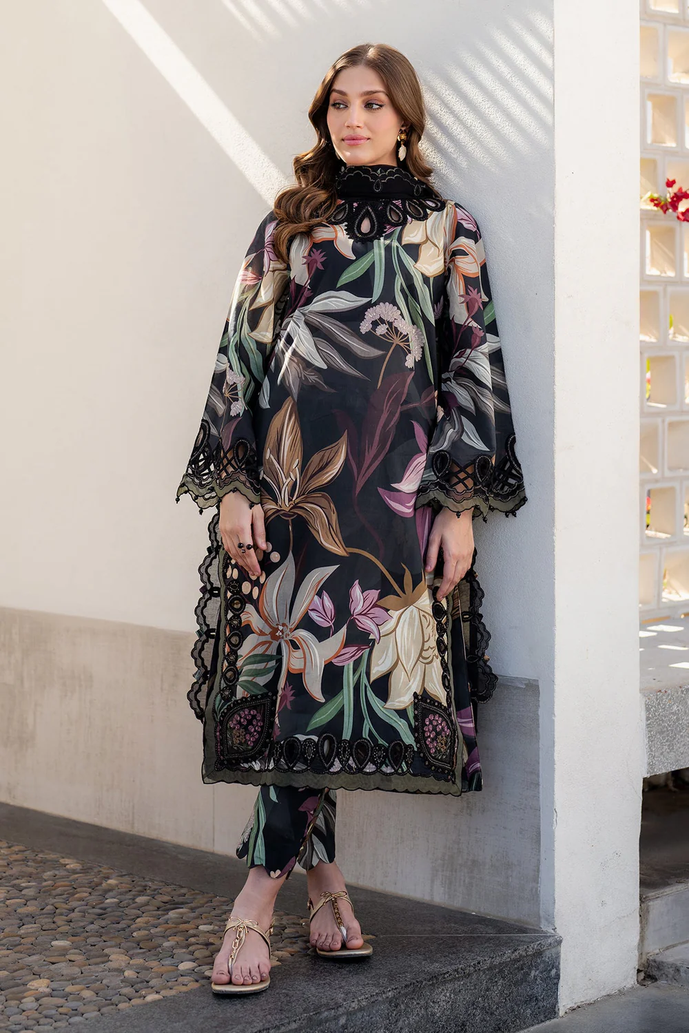 All-Over Printed Embroidered Black Lawn Dress with Chiffon Dupatta – Unstitched Summer Collection 2026