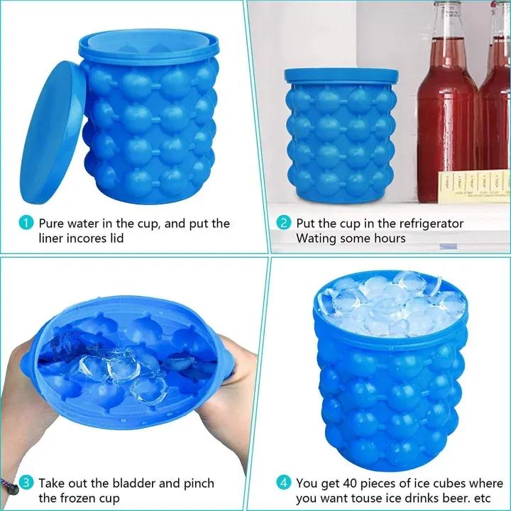 Ice Genie Silicone Ice Cube Maker - 120 Ice Cube Capacity Space Saving Ice Bucket Containers Food Grade Material Freezer Beverage Cooler - Image 2