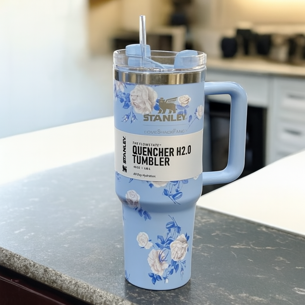1200ml Stainless Steel Stanley Tumbler Glossy Marble Shades | Premium Vacuum Insulated Travel Mug | Leakproof Cup For Hot And Cold Drinks (Random Color) - Image 2
