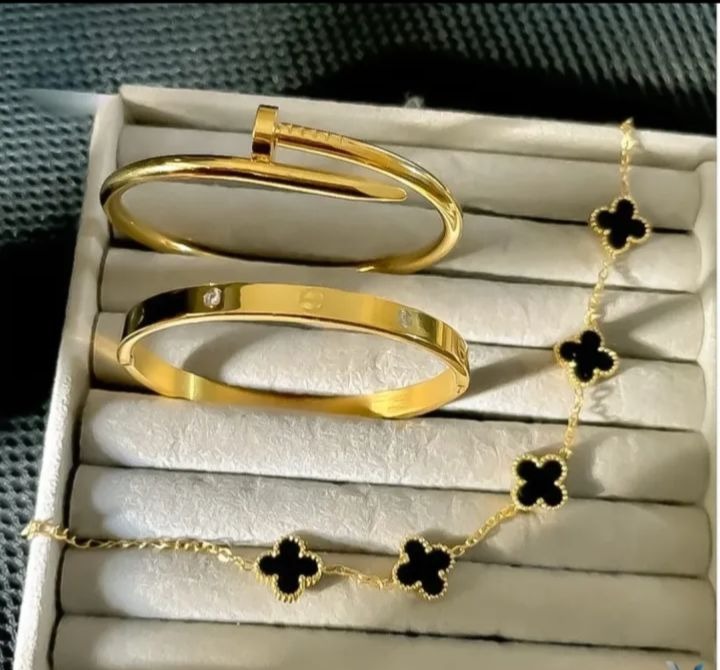 Stainless Steel 3 Piece Bracelet And Bangle Combo - Durable Elegant Accessory Set For Stylish Layering And Daily Wear - Image 3