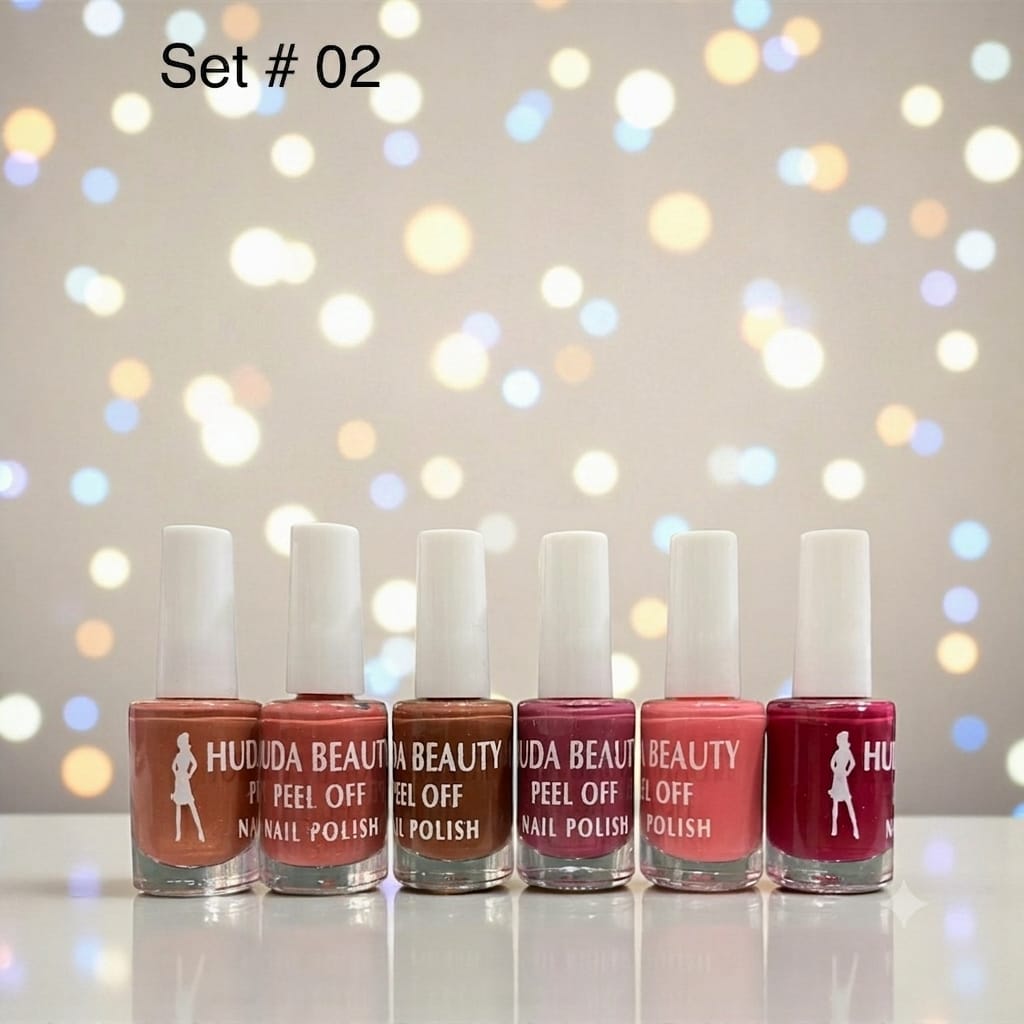 Huda Beauty Peel Off Nail Polish Set Pack of 6 Full Size Long Lasting Multi Color Collection - Image 2