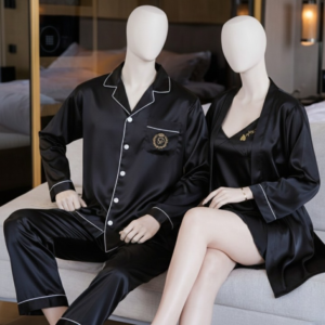 Couple Night Dress Silk Sleepwear Set – 4-Piece Pajama & Robe Set | SKU: DC-C012