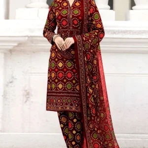 Trendy Digital Chunri Print Embroidered Lawn 3PC Unstitched Suit with Chiffon Dupatta