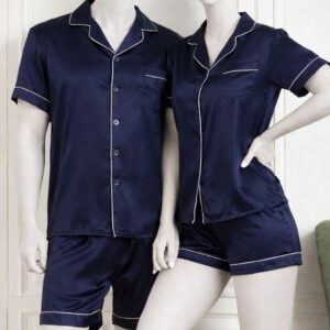 Couple Night Dress Silk Pajama Set – Short Sleeve Shirt & Shorts (4 Pcs) | SKU DC-C014