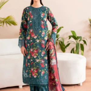 Elegant Floral Embroidered Lawn 3 Piece Unstitched Suit with Chiffon Dupatta