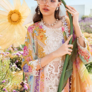 Luxury Multi Floral Embroidered Lawn 3 Piece Unstitched Suit with Chiffon Dupatta – Summer Collection