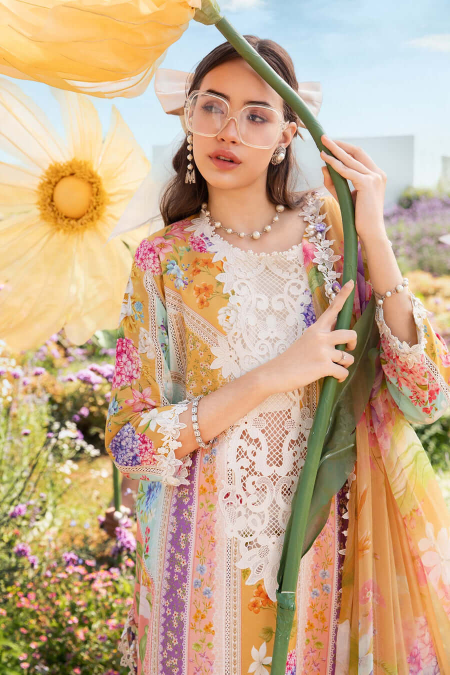 Luxury Multi Floral Embroidered Lawn 3 Piece Unstitched Suit with Chiffon Dupatta – Summer Collection