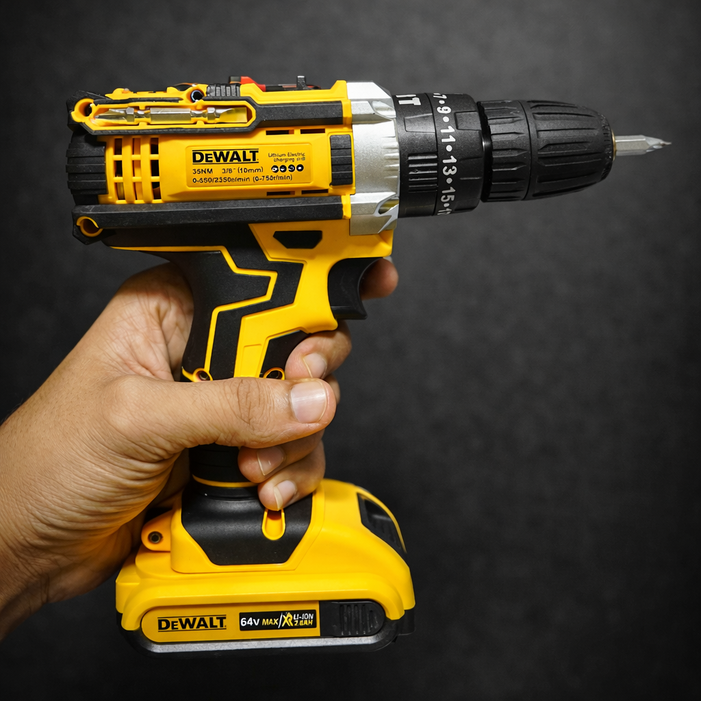 DeWalt 64V Cordless Electric Drill Machine with Battery & Carry Case Screwdriver Drill Kit - Image 2