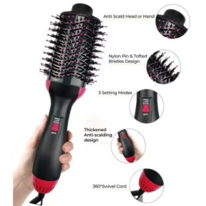 One Step Hot Air Brush 4 In 1 Hair Dryer, Straightener, Curler And Volumizer - Professional Styling Tool For Smooth Shiny Hair At Home
