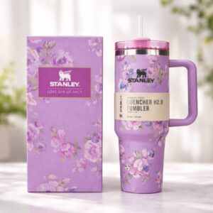 Premium Stanley Style Tumbler 40oz Stainless Steel Insulated Travel Mug with Handle and Straw – Leak Resistant Thermal Cup for Hot and Cold Drinks