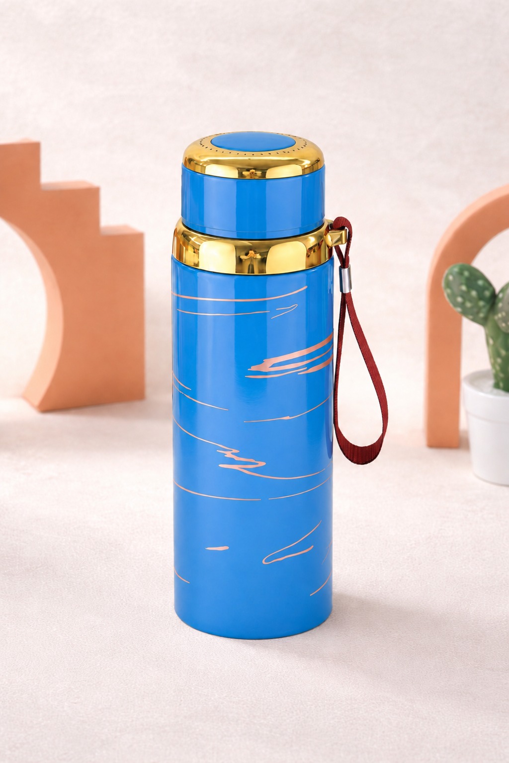 Premium Marble Print Stainless Steel Water Bottle - Elegant Vacuum Insulated Flask - Random Color - Image 4