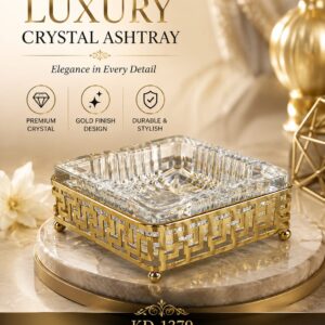 Luxury Metal & Crystal Ashtray KD-1379 – Elegant Decorative Cigarette Ash Tray Size 13x13x4.5cm
