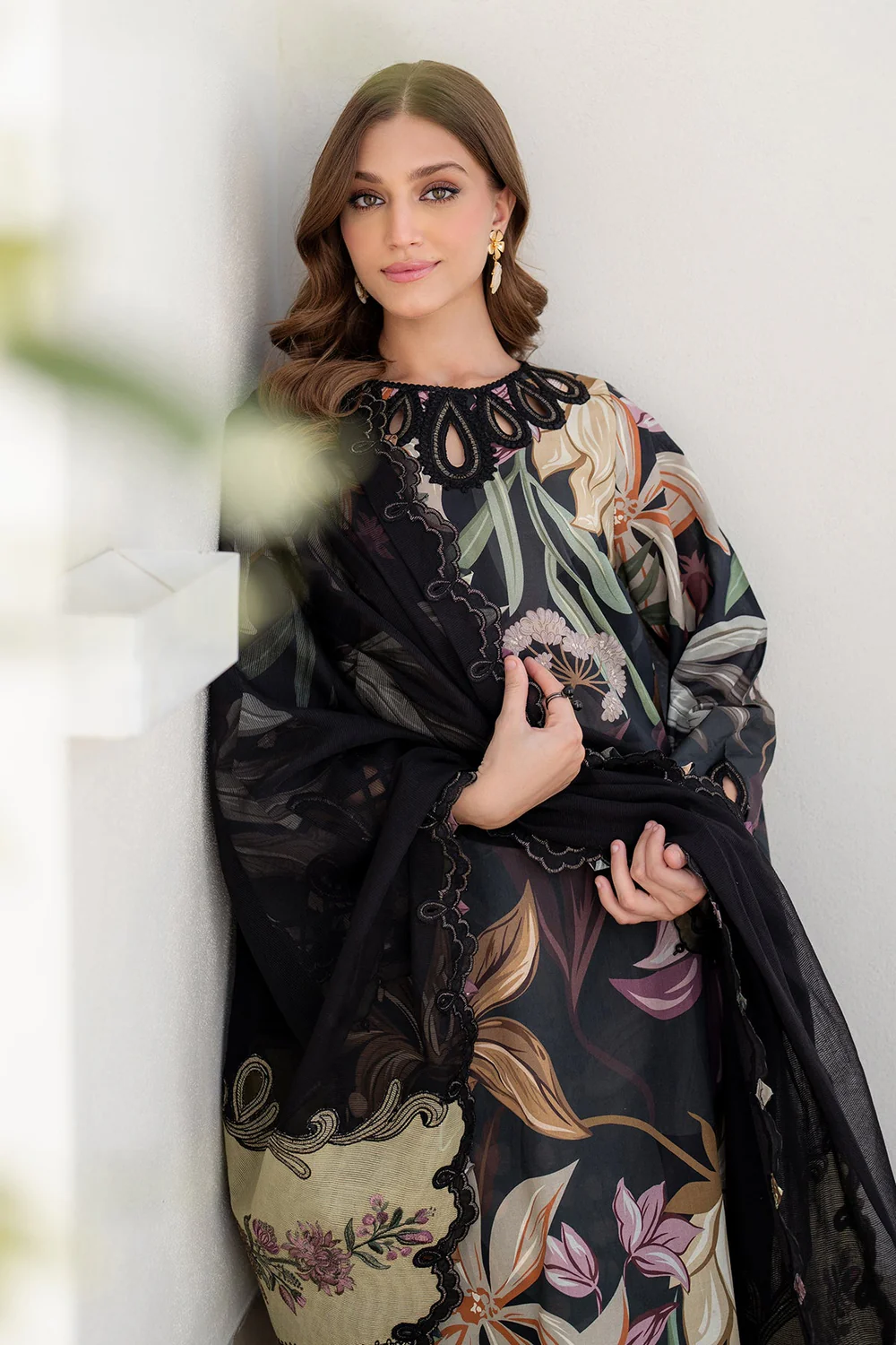 All-Over Printed Embroidered Black Lawn Dress with Chiffon Dupatta – Unstitched Summer Collection 2026 - Image 2