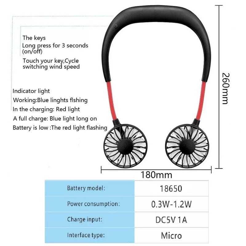Portable Neck Fan - 360 Degree Free Rotation Hands Free Personal Hanging Neck Sports Fan USB Rechargeable Wearable Cooling Fan For Traveling (Random Color) - Image 5