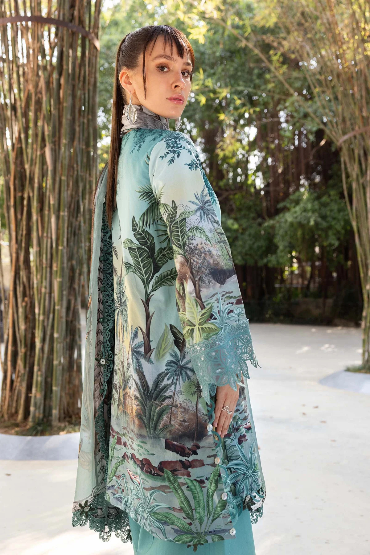 Maria.B MPrints Embroidered Lawn Unstitched 3 Piece Suit with Chiffon Dupatta – Ice Blue Summer Collection - Image 2