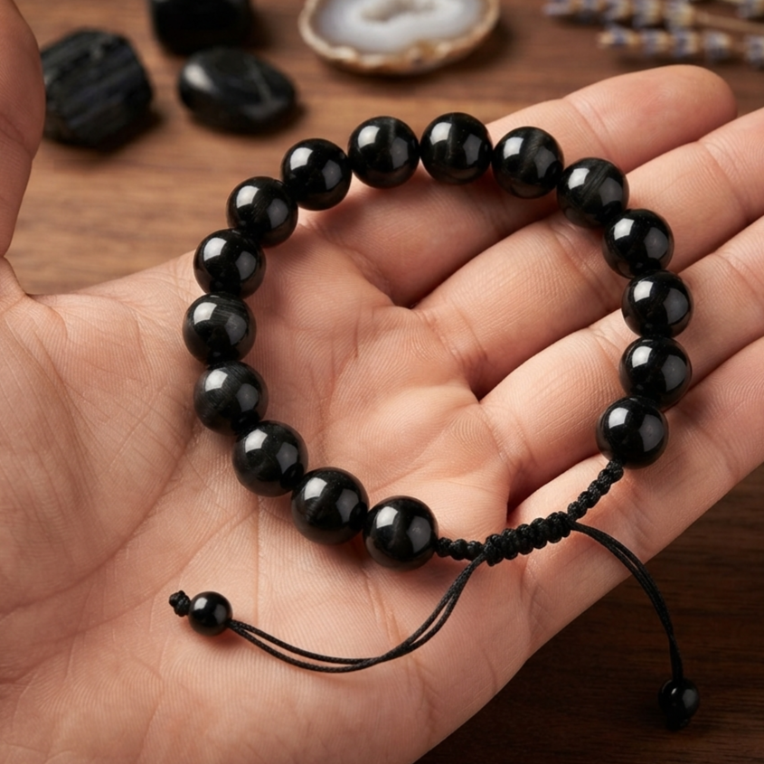 Natural Black Aqeeq Stone Bracelet - Genuine Onyx Gemstone Beaded Wristband Elegant Handcrafted Jewelry For Men And Women Fashion Accessory - Image 2
