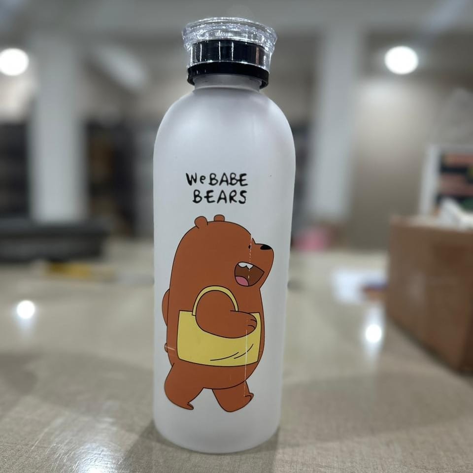 We Bare Bears Panda Water Bottle 1000ml - Cute Cartoon Design Durable Hydration Bottle For School, Gym, Travel, And Outdoor Activities (Random Color)