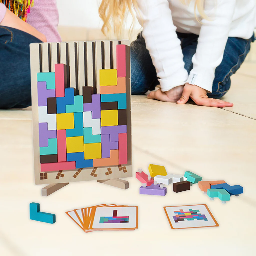 Wooden Puzzle Tetris Game | Montessori Learning Aid | 3D Colourful Blocks | Creative Geometry Toy for Kids & Families - Image 3